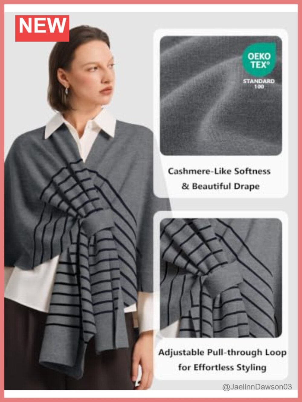Women Striped Poncho Sweater Knit Shawl Wrap Blanket Cardigan - Picture 4 of 6